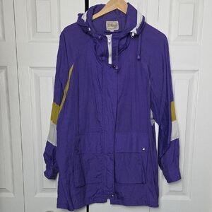 Stylish Purple Utility Jacket with Yellow Accents